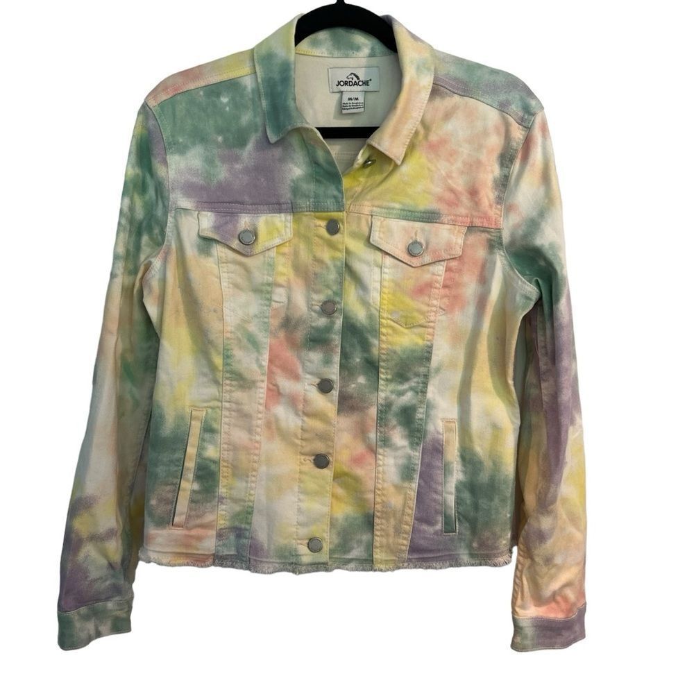 Jordache Pastel Tie Dye Denim Jean Jacket Size Medium